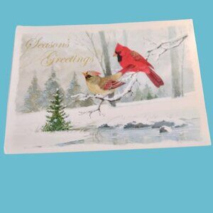 Blank Christmas Card Seasons Greetings Cardinal Birds Envelope Holiday